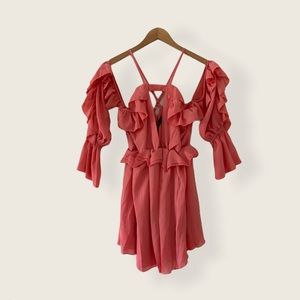 CBR peach coral ruffle peplum mini dress